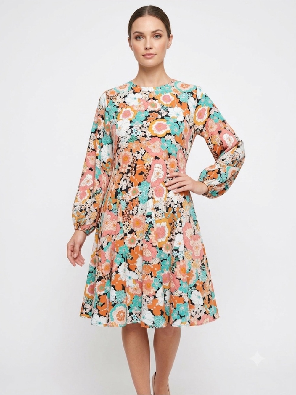 Melloday Floral Long Sleeve Mini Dress – NEW (Missing Belt)